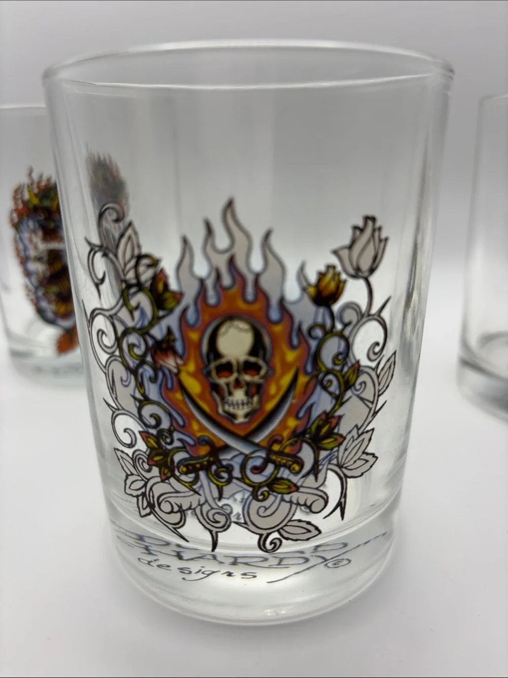 Ed Hardy Multicolor Tattoo-Style Glass Tumbler Set